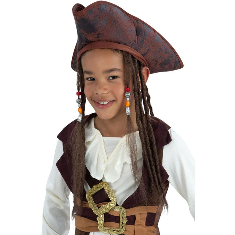 Costume Da Pirata Per Bambina Con Cappello E Benda – Vestito Medievale Rosso E Nero, Set Completo Per Gioco Di Ruolo, Halloween E Feste A Tema, Taglie 5-12 Anni