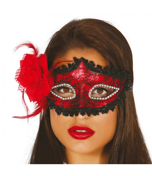 Maschera rossa con rosa per poter completare il tuo costume Halloween e Carnevale