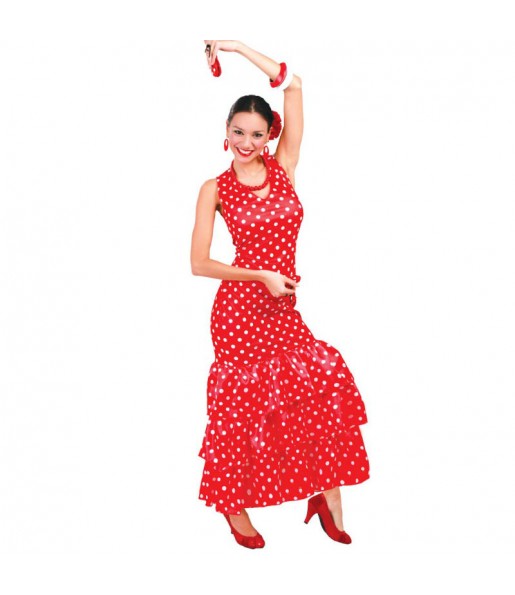 Travestimento flamenca a pois rosso donna per divertirsi e fare festa
