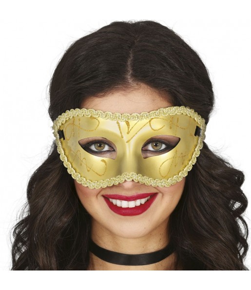 Maschera dorata con bordatura dorata per completare il costume