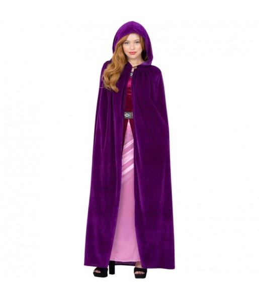 Mantello medievale con cappuccio di colore viola per completare il costume
