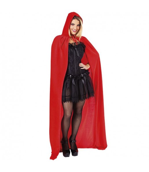 Mantello in velluto rosso con cappuccio per completare il costume di paura