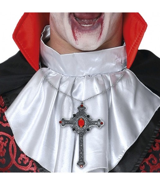 Croce di vampiro con collana di rubini per completare il costume di paura