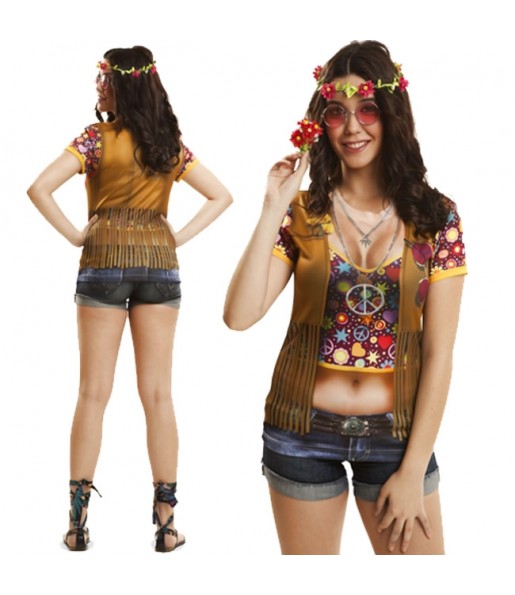 Travestimento T-shirt Hippie donna per divertirsi e fare festa