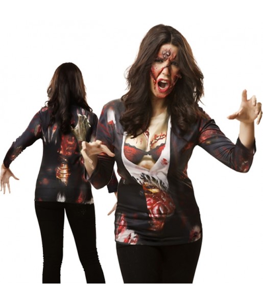 Costume T-shirt Zombie donna per una serata ad Halloween