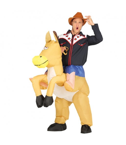 Travestimento adulto Cowboy a cavallo Gonfiabile a cavallucio per una serata in maschera 