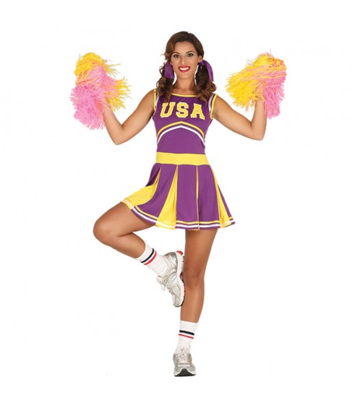 Travestimento cheerleader degli Stati Uniti donna per divertirsi e fare festa