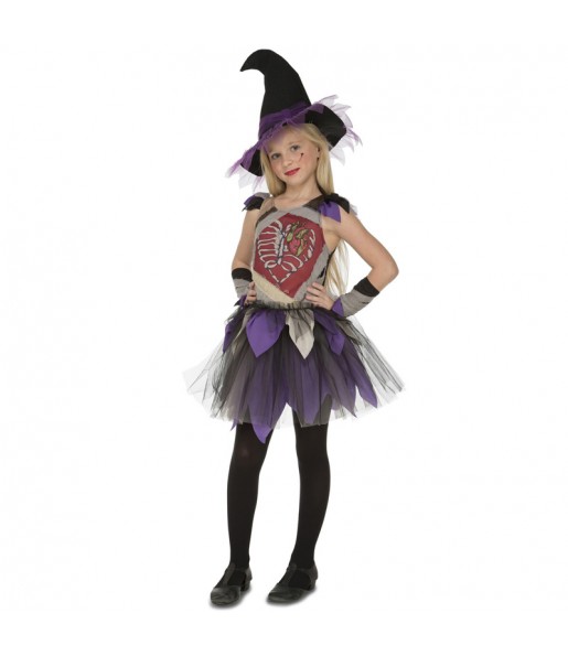 Vestito Strega scheletro bambine per una festa ad Halloween