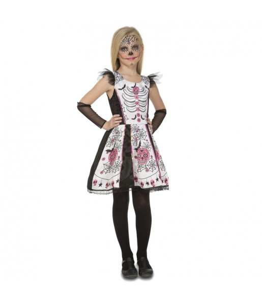 Vestito Scheletro Catrina bianco bambine per una festa ad Halloween