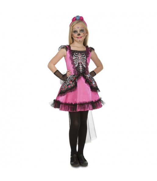 Vestito Scheletro Catrina rosa bambine per una festa ad Halloween