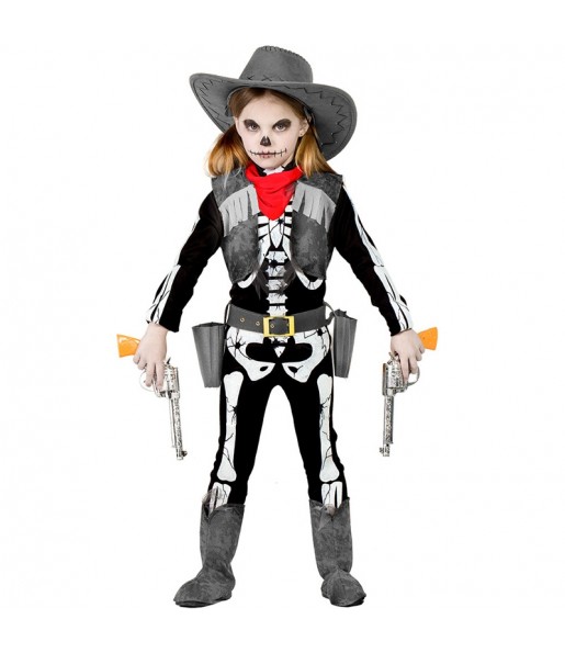 Vestito Scheletro Cowgirl bambine per una festa ad Halloween