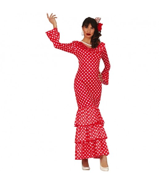 Costume da Flamenca bianca e rossa per donna