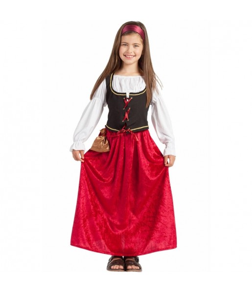 Costume da Locandiera medievale bordeaux per bambina