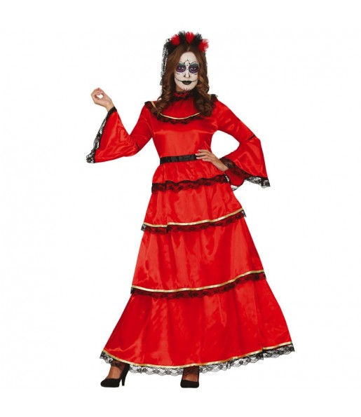 Costume da Catrina rossa Messicana per donna
