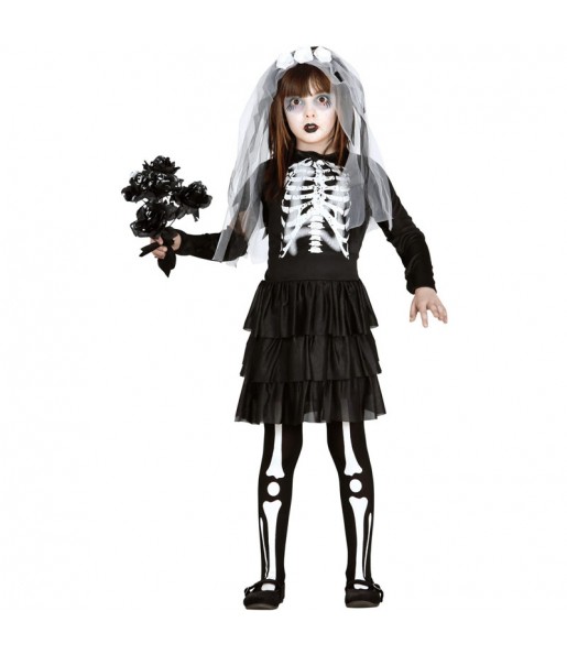 Costume da Sposa scheletro zombie per bambina