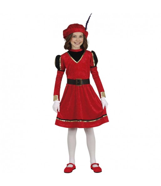 Costume da Paggio reale rosso per bambina