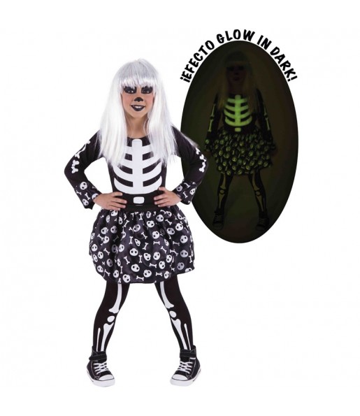 Vestito Skelita Glow in Dark bambine per una festa ad Halloween