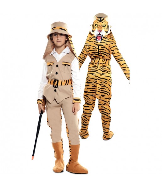 Travestimento cacciatore e tigre doppio bambino che più li piace