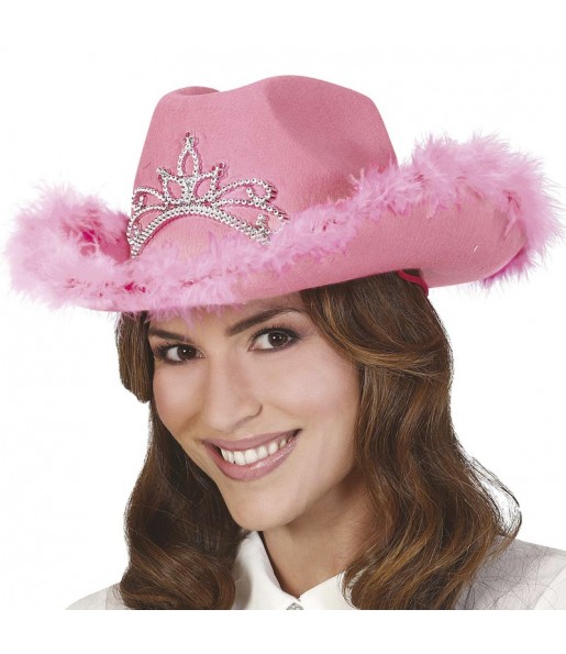 Cappello da cowboy rosa con boa