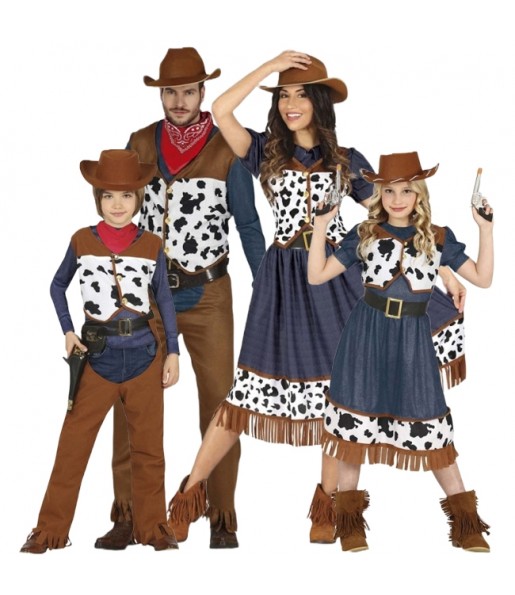 Costumi Cowboys con stampa di mucca per gruppi e famiglie