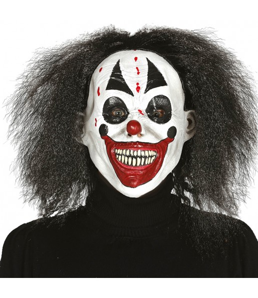 Maschera Killer Clown con capelli per poter completare il tuo costume Halloween e Carnevale