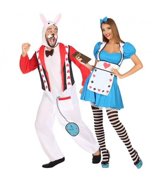 Travestimenti coppia Alice Wonderland e Coniglio bianco divertenti per travestirti con il tuo partner