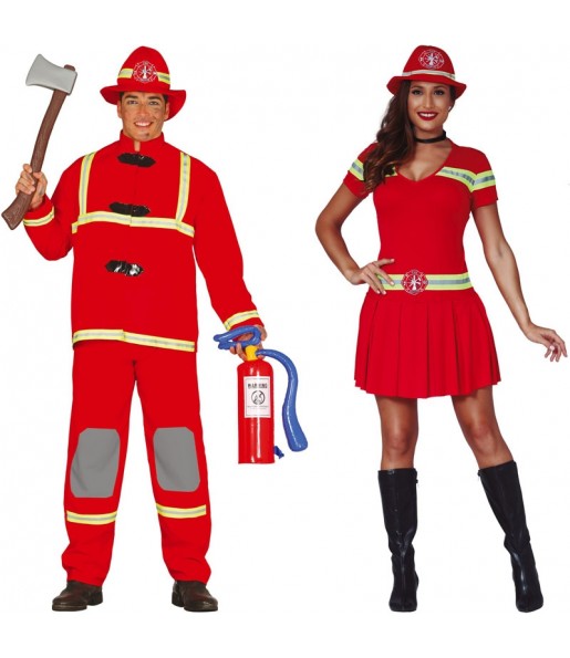Costumi di coppia Pompieri in uniforme rossa