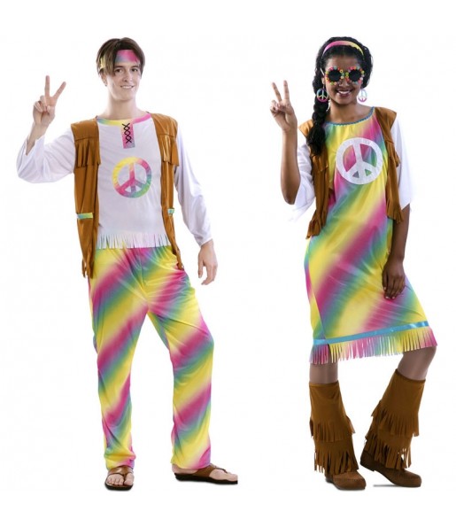 Travestimenti coppia hippy arcobaleno divertenti per travestirti con il tuo partner