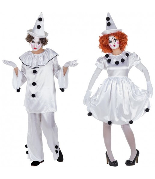 Travestimenti coppia Clown Pierrot divertenti per travestirti con il tuo partner