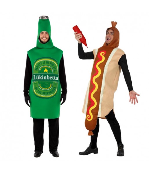 L'originale e divertente coppia di Bottiglia di Birra e Hot Dog per travestirsi con il proprio compagno