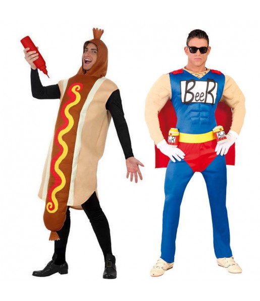 L'originale e divertente coppia di Hot Dog e Supereroe della Birra per travestirsi con il proprio compagno