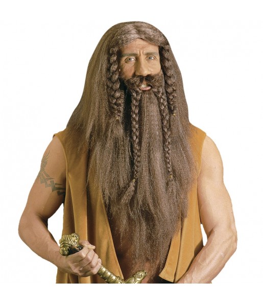 Parrucca da cavernicolo con barba e baffi per completare il costume