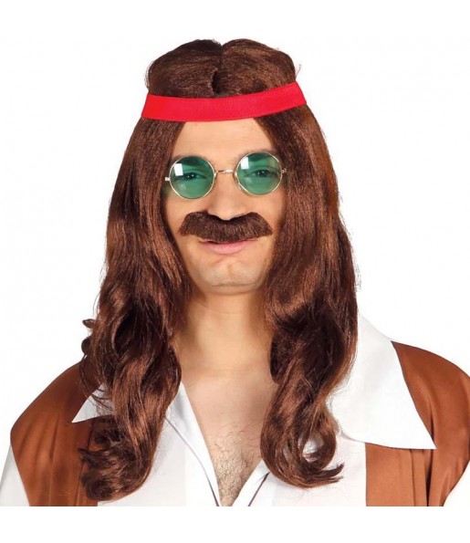 La più divertente Parrucca hippy con i baffi per feste in maschera