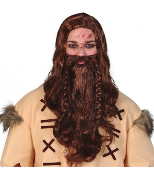 Parrucca lunga vichinga con barba per completare il costume