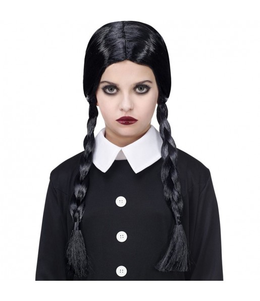 Parrucca Wednesday Addams con trecce per bambini per completare il costume di paura
