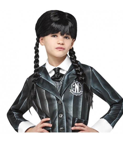 Parrucca per bambini Wednesday Addams Nevermore per completare il costume di paura