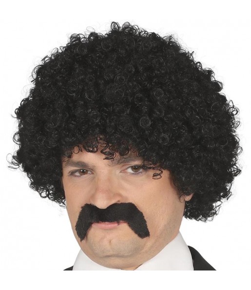 La più divertente Parrucca Pulp Fiction con baffi nera per feste in maschera