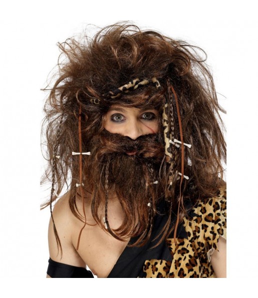 La più divertente Parrucca troglodita con barba per feste in maschera