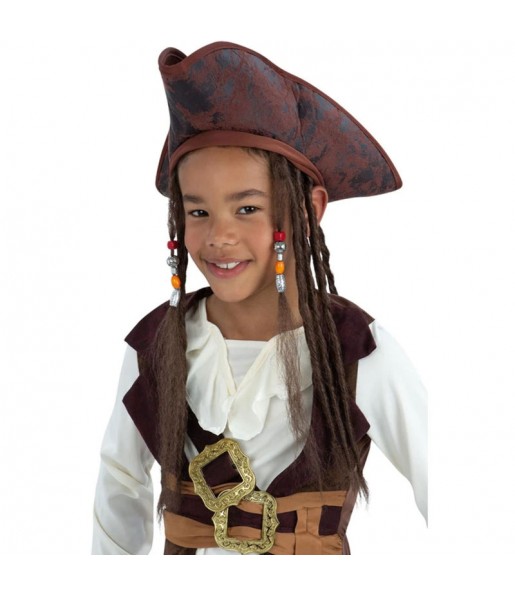 Cappello e parrucca da pirata Jack Sparrow per bambini per completare il costume