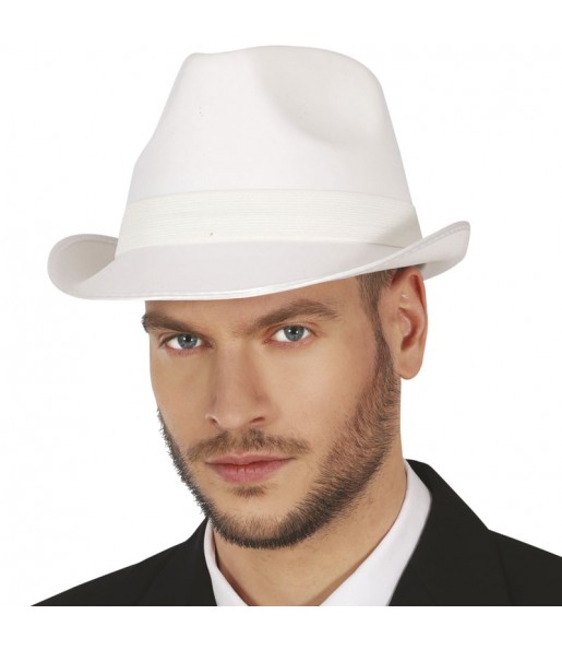 Cappello da gangster in tessuto bianco per completare il costume