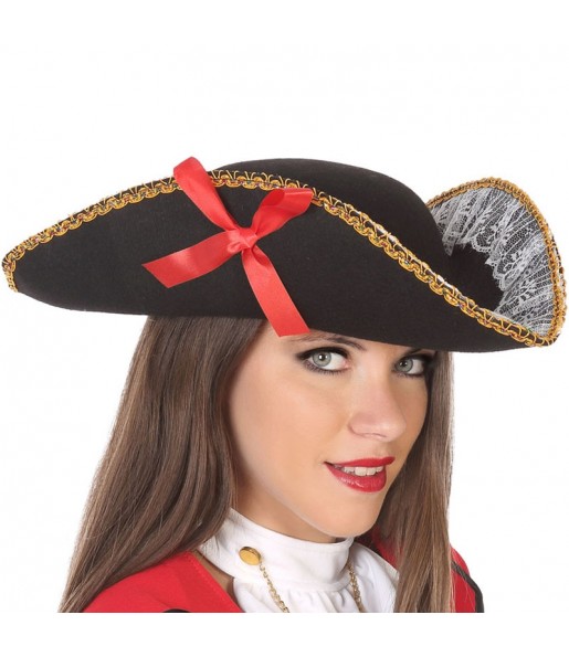 Cappello da pirata nero con fiocco per completare il costume