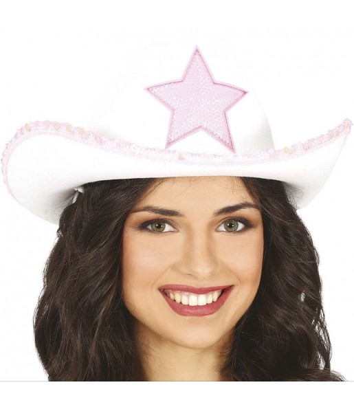 Cappello da cowboy bianco con stella per completare il costume