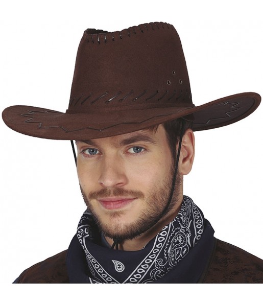 Cappello da cowboy marrone scuro effetto pelle per completare il costume