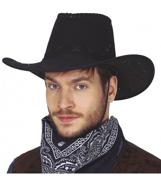 Cappello da cowboy nero effetto pelle per completare il costume