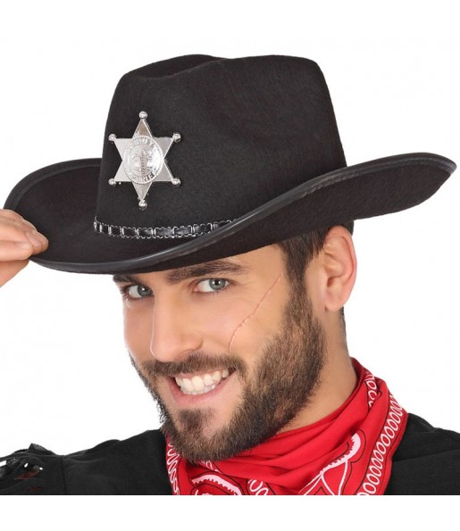 Cappello da cowboy Western nero per completare il costume