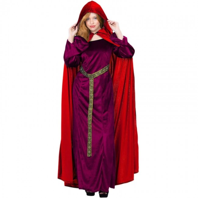 Mantello medievale con cappuccio di colore rosso