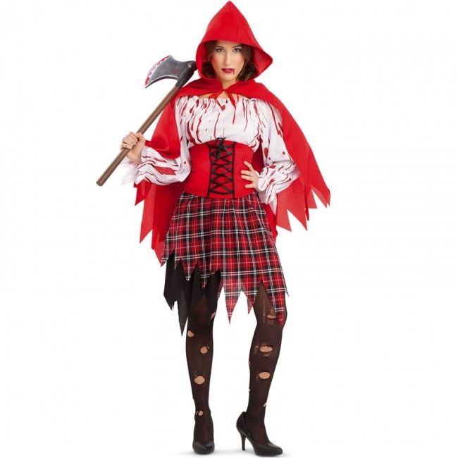 Costume Cappuccetto Rosso insanguinato donna più terrificante di Halloween