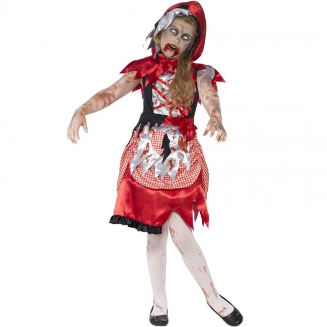 Costume Cappuccetto rosso zombie bambina per Halloween e seminare paura