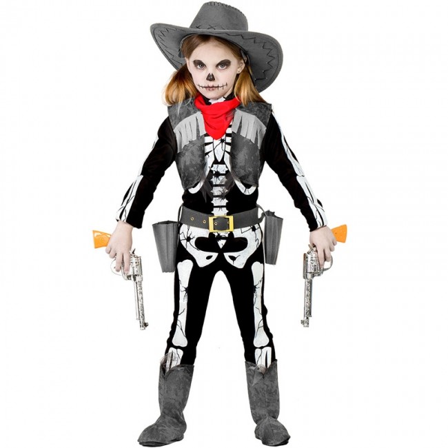 Costume Scheletro Cowgirl bambina per Halloween e seminare paura