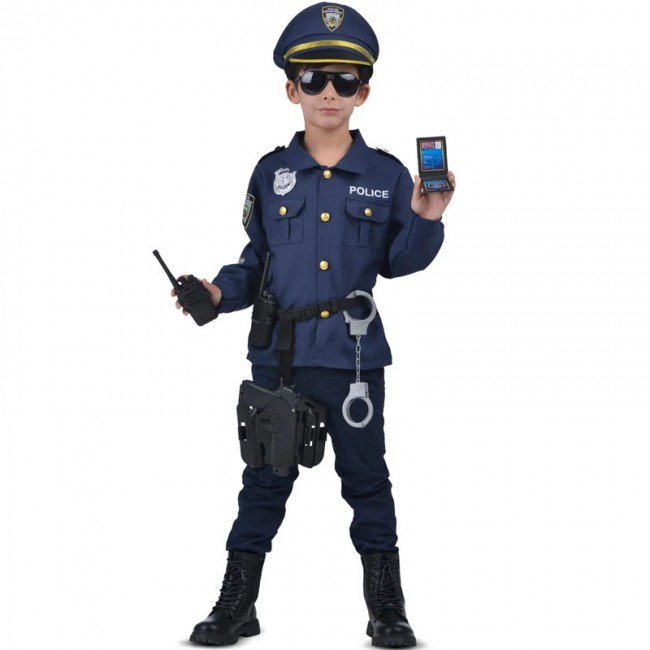 13 Pezzi Polizia Costume Bambino Polizia Vestito Accessori Della Polizia  Badge Menottes Gilet Chapeau Walkie-Talkie Ensemble de Jouets Jeu de Rôle